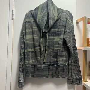 Camo waffle long sleeve with mock hood